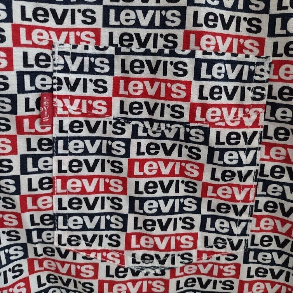 Levis Classic Retro Logo Pattern Button Down Shir… - image 5